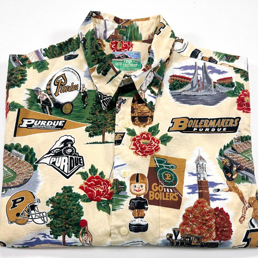 Reyn Spooner Hawaiian Shirt L Purdue University Boilermakers College Football